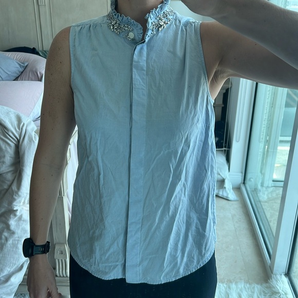 J. Crew size 4 light blue jeweled button down top - Picture 1 of 7